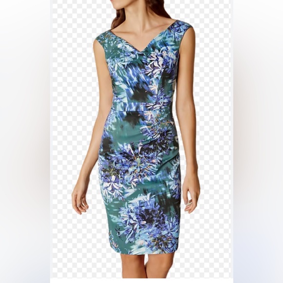 Karen Millen Blue and Green Floral Midi Dress